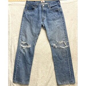 Vintage Levis 501 Mens 34x32 Blue Jeans  Light Wash Button Fly natural distress